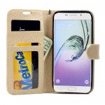 Wholesale Galaxy S6 Edge Premium Flip Leather Wallet Case with Strap (Champagne Gold)